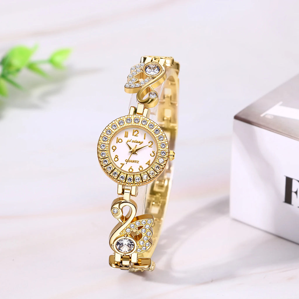 Ladies Watch Quartz Ultra thin full diamond case Arabic numerals scale full diamond cygnet decorated watch band Ladies bracelet