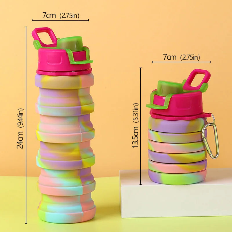 Outdoor Sports Silicone Foldable Water Bottle For Camouflage Creative Travel Reusable Leakproof Water Bottle With Carabiner mbzr