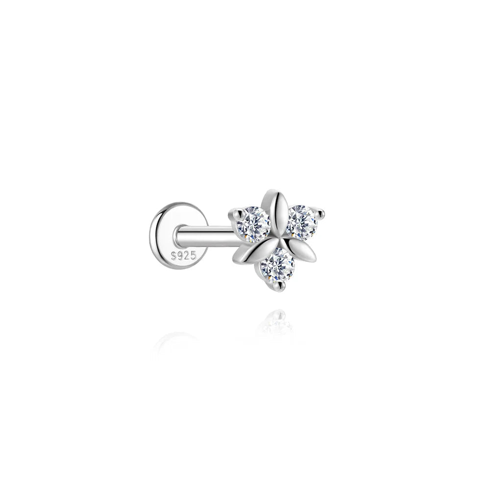 ROXI Moissanite 925 Sterling Silver Flower Tassel for Women Flat Back Piercing Earring Stud Helix Star Earring Fine Jewelry Gift mbzr