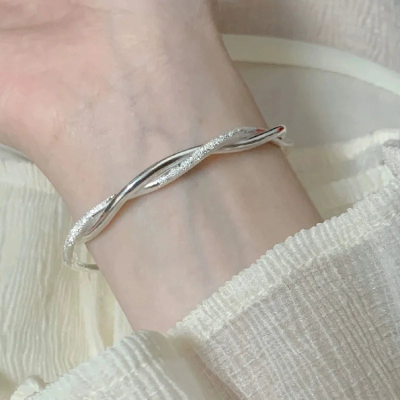 Sterling Silver Weave Bangle Bracelet Women Wedding Adjustable
