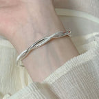 Sterling Silver Weave Bangle Bracelet Women Wedding Adjustable