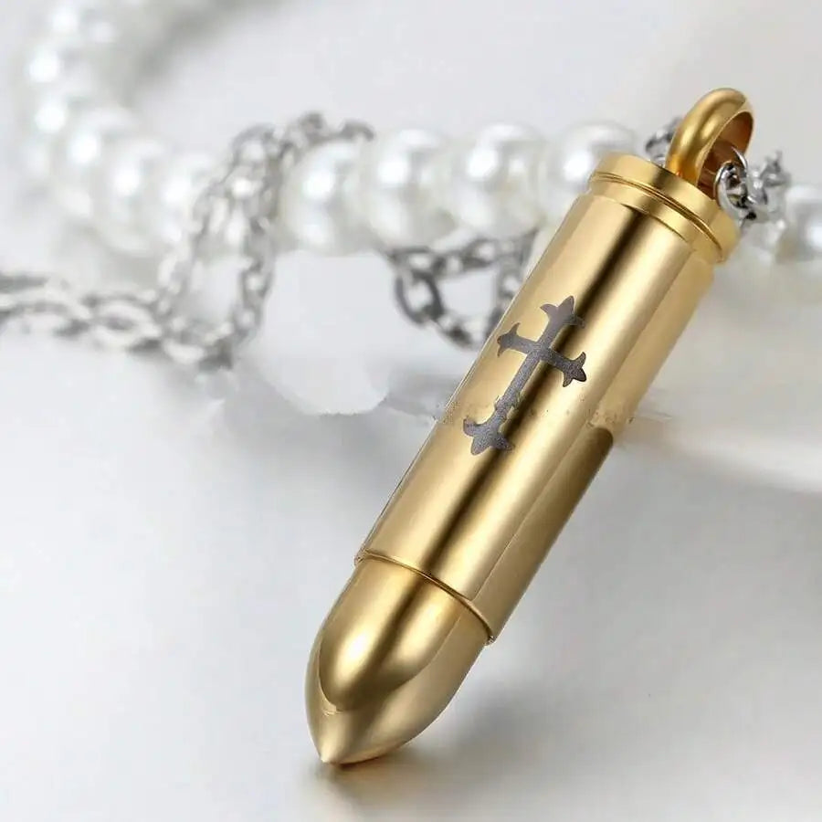 Cross Bullet Memorial Cremation Necklace Pendant Men Women Urn Jewelry For Ashes