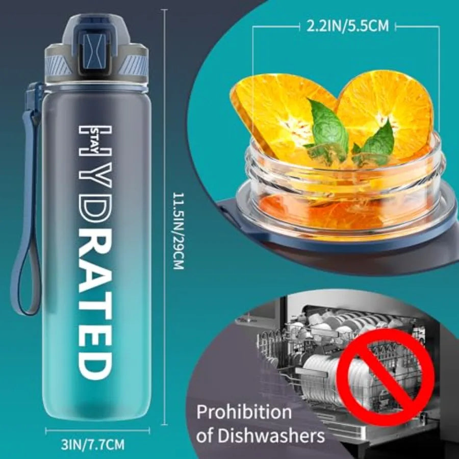 Water Bottle with Straw, 32oz Motivational Water Bottles with Time Marker to Drink, Tritan BPA Free, 1L Sports Water Bottle wit mbzr