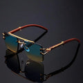 Retro Double Bridge Rimless Sunglasses With Wood Texture And Gold Tone Decoration mbzr