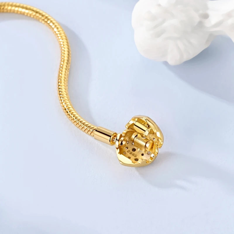 925 Sterling Silver Bracelets 17-20CM Original Golden Sparkling Heart Shaped Bracelet Fit DIY Charms Beads Fashion Women Jewelry mbzr