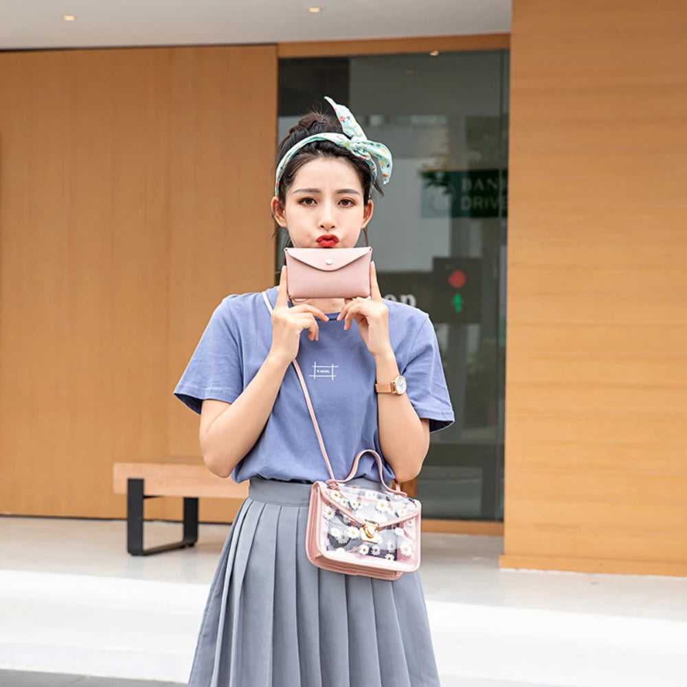 Womens Diagonal Straddle Shoulder Bag Cute Print Small Square Bag Popular Fashion Transparent Crossbody Bag mbzr