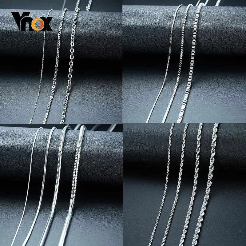 Vnox Basic Chain Necklaces for Men Never Fade Tone Stainless Steel Rolo Box Snake Chains Necklace 18-24 inch