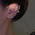 French Style Large Crystal Butterfly Ear Hook Clip Earrings Unique Hollow Wing Dangle Ear Cuff High End Nightclub Gown Fine Jewelry
