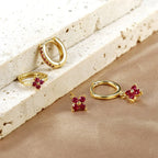 4pcs Fashion Cubic Zirconia Flower Hoop Earrings Set 18K Gold Plated Stainless Steel Stud Earring Piercing Jewelry aretes mujer