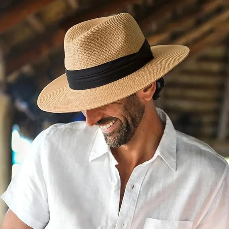 Summer Beach Woven Sun Hats Plus Size Jazz UV UPF 50+ Sun Protection Travel Panaman Straw Hats Unisex