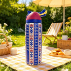 Owalaa blue pattern 32oz/945ml stainless steel insulated water bottle with straw,for daily sports outdoor,perfect gift mbzr