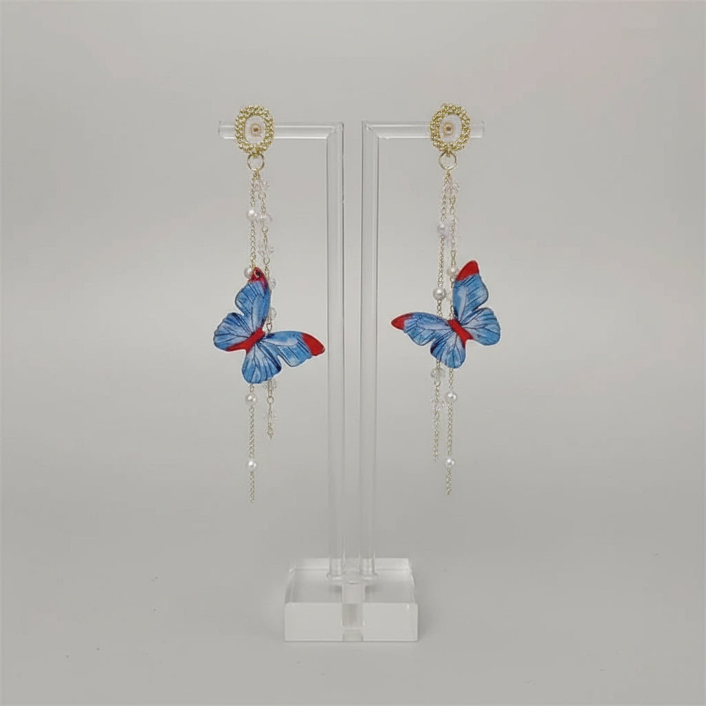 925 Silver Needle Blue Purple Butterfly Long Tassel Earrings For Women Jewelry 2026 Trending New Korean Crystal Drop Earrings mbzr