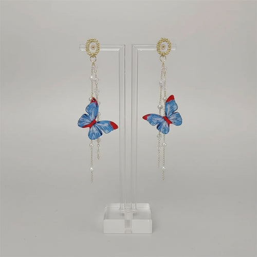 925 Silver Needle Blue Purple Butterfly Long Tassel Earrings For Women Jewelry 2026 Trending New Korean Crystal Drop Earrings mbzr