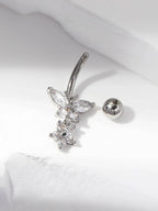 Rhinestone Butterfly Navel Belly Ring Stainless Steel Body Jewelry For Adults