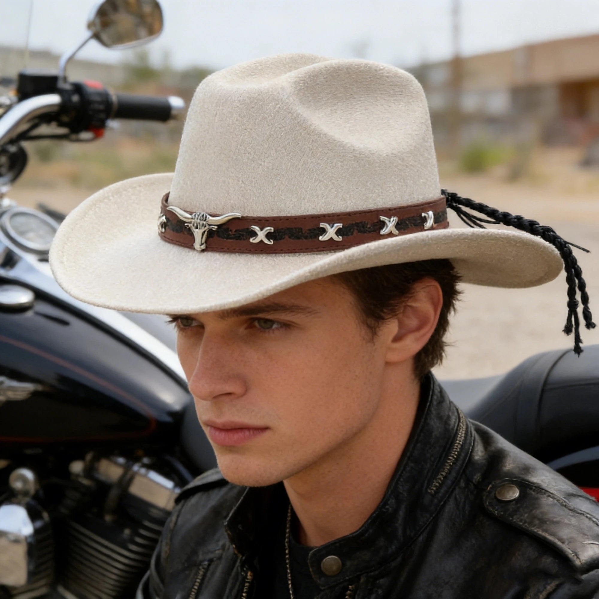 Western Style Glitter Cowgirl Hat with Shining Belt and Cow Head Decor for Outdoors