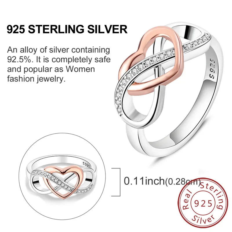 Anillos Apilables de Plata Esterlina 925 (Nuevos) – Lazo Rosa + Corazón (Tema Amor), Adecuados para Mujer y Chica mbzr