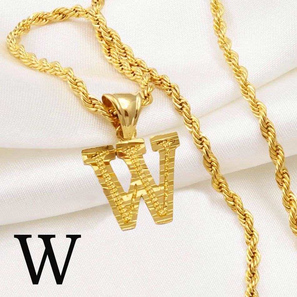 A-Z letter necklace, men's and women's gold-plated initials pendant rope chain, English letter jewelry Daily WearO mbzr