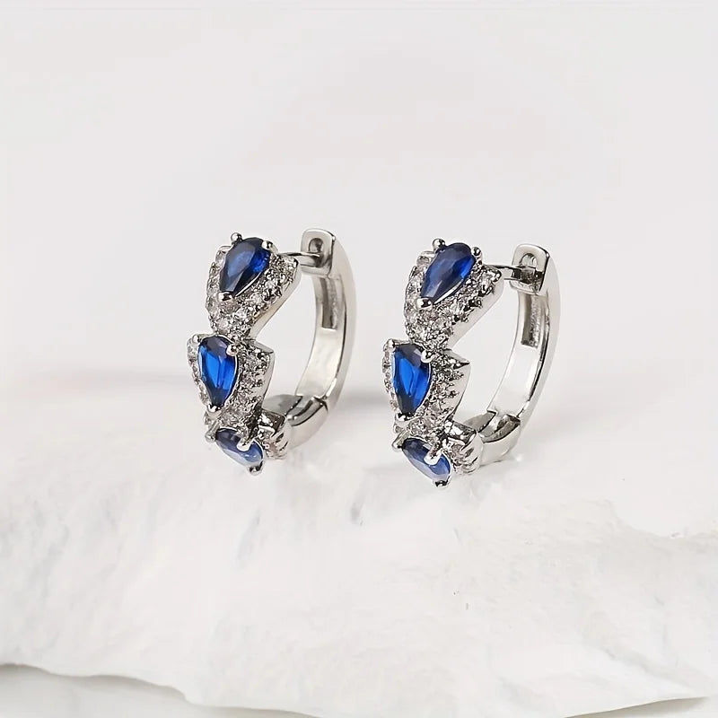 1 Set Glimmering Blue Crystal Round Earrings - Elegant Simple, Unique Design, Banquet Party Style - Ladies' Present Jewelry