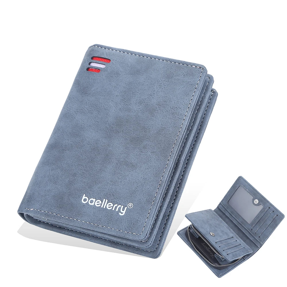 Brand Men PU Leather short Wallet With Zipper Coin Pocket Vintage Big Capacity Male Short Money Purse Card Holder New