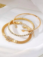 3pcs/Set Luxury Fashion Minimalist Personalized Rhinestone Butterfly & Heart Layered Bangle Bracelet, High-End Accessory Set For