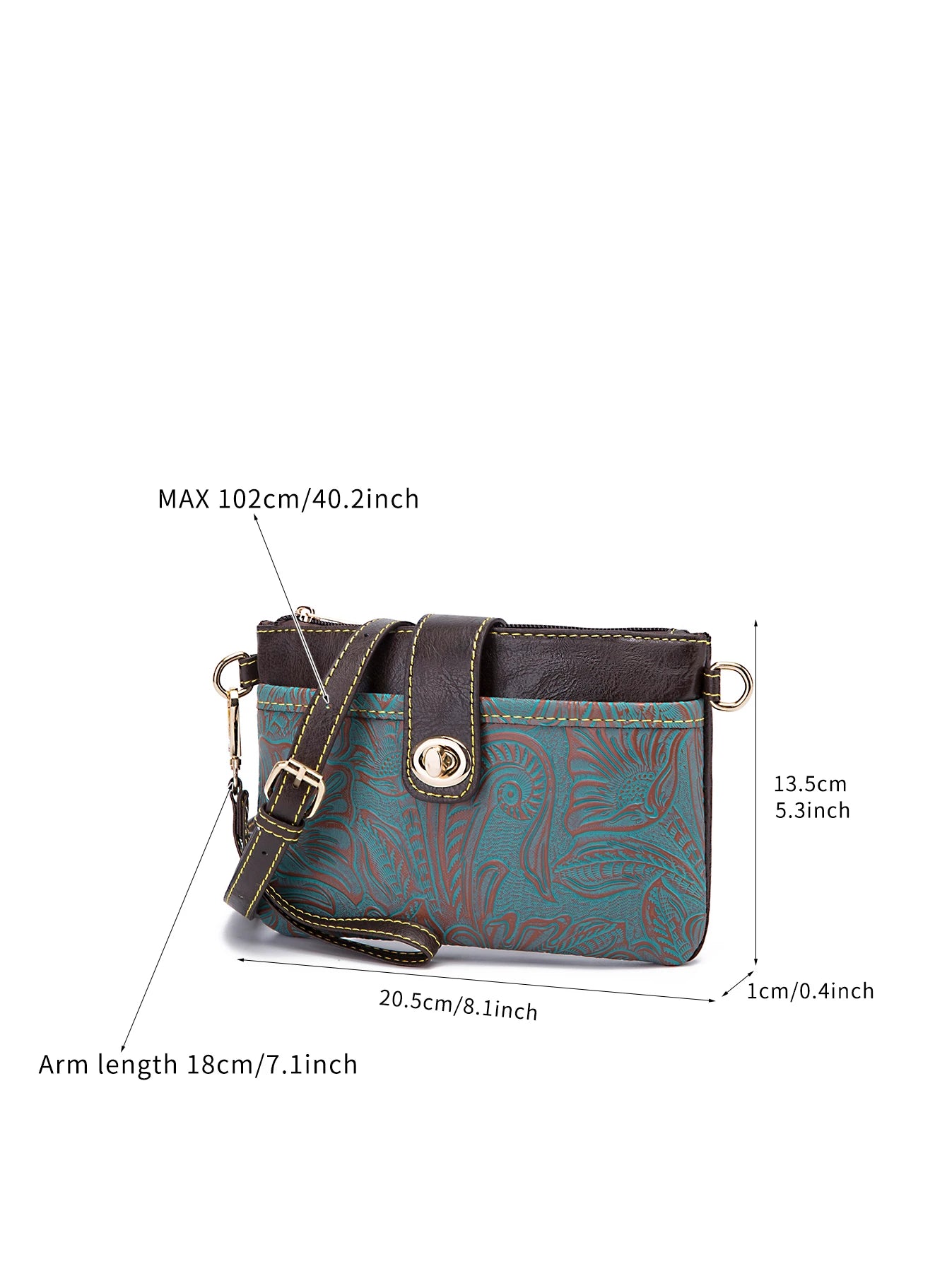 Floral Embossed Crossbody Bag for Women Multi Compartment Shoulder Purse With Removable Wristlet Strap Secure Turn Lock Zipper Closure Lightweight Portable Casual Satchel for Outdoor Hiking Camping Road Trip Daily Errands Wee mbzr