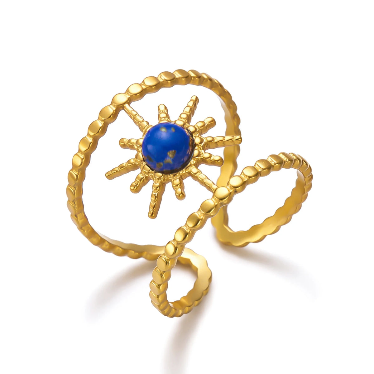 Stainless Steel Vintage Style Sun Eye Sapphire Open Ring French Hollow Star Moon Stacking Finger Rings