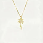 1Pc resort style 18K gold coconut tree inlaid with zircon palm tree necklace pendant, summer atmosphere versatile titanium steel collarbone chain, unisex