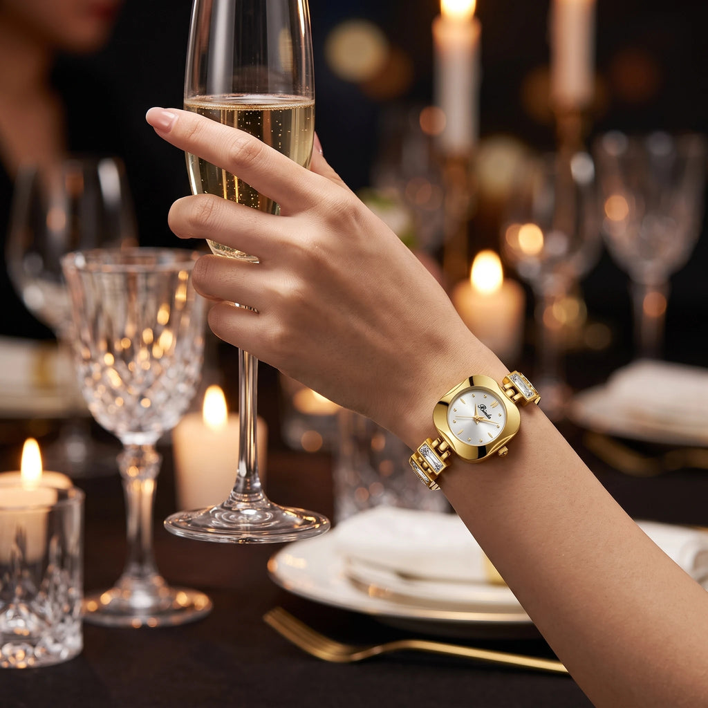 Diamond Studded Fashion Luxury Women Watch with Gift Box & Watch Adjustment Tool, Simple Green Square Dial Waterproof Temperament Female Quartz Wristwatch