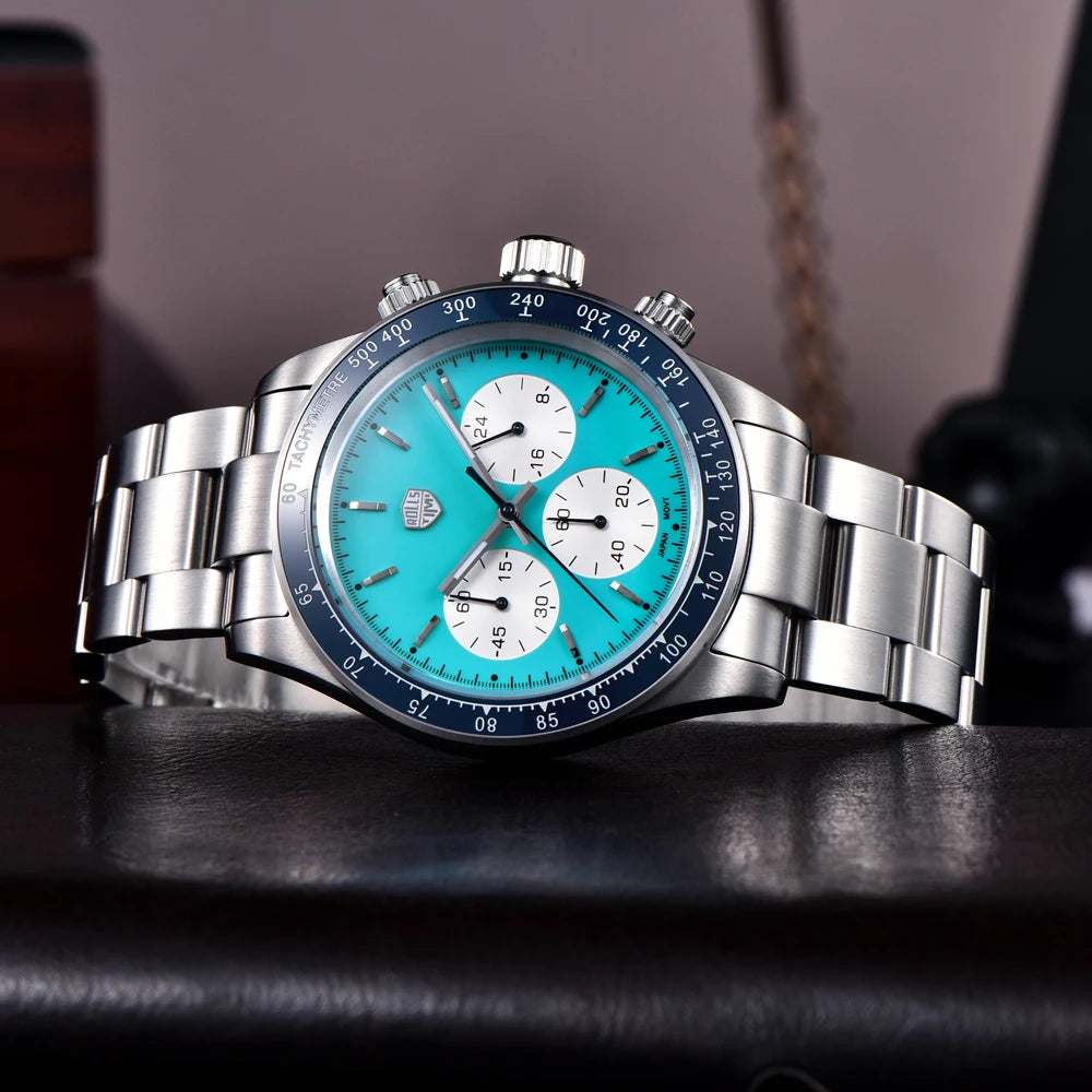 Rollstimi 2026 New Retro Blue Chronograph Luxury Quartz Watch For Men Stainless steel 100M Waterproof Watch Men Japan VK63 Movt mbzr