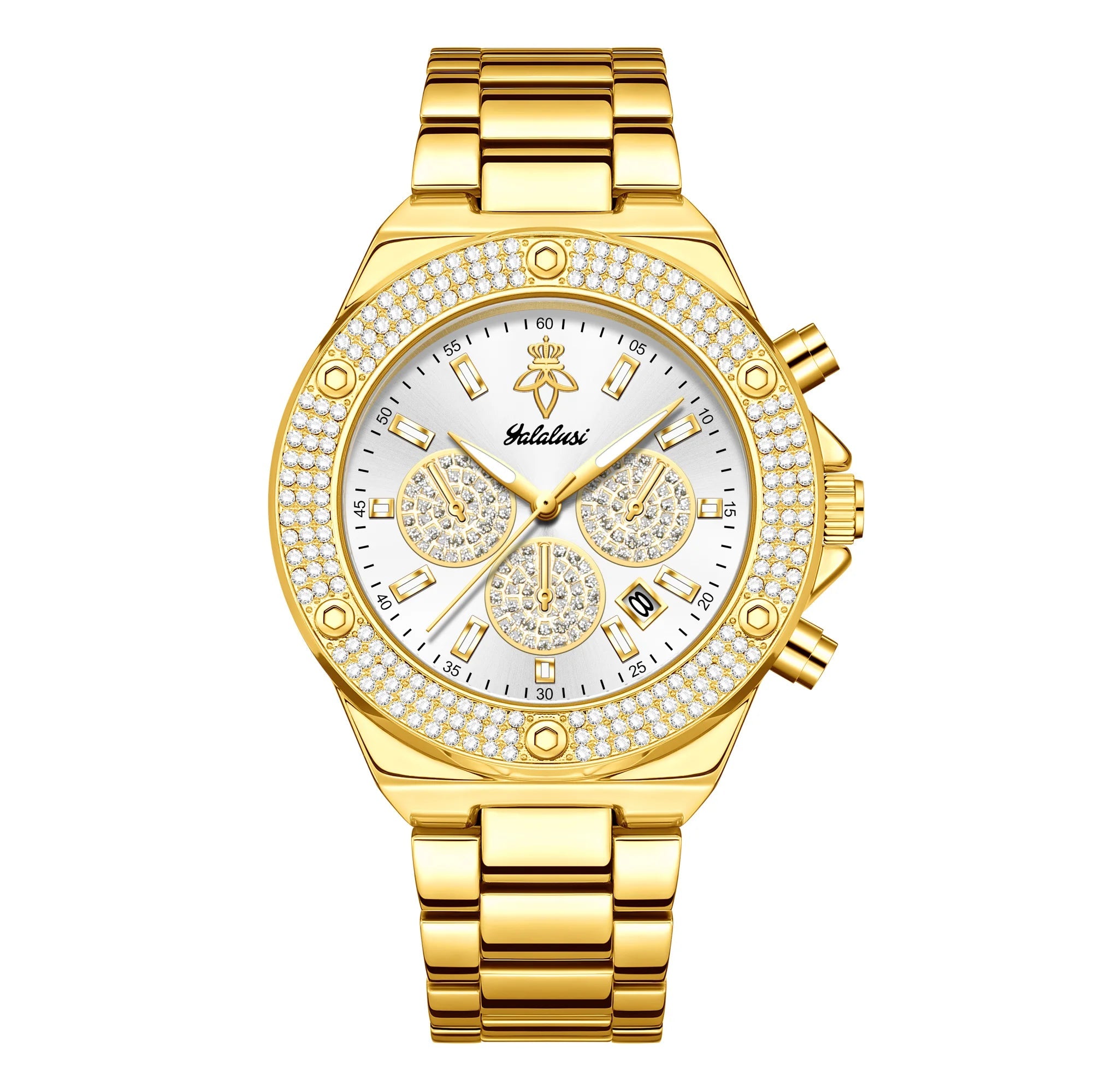 YaLaLuSi Luxury Quartz Watch Temperament Gold Rhinestone Dial Design with Watch Remover mbzr