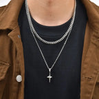 Vnox Silver Color O-Chain Stainless Steel Hollow Four Point Star Pendant Necklace for Men, Hip Hop Minimalist Necklaces Gift Ne