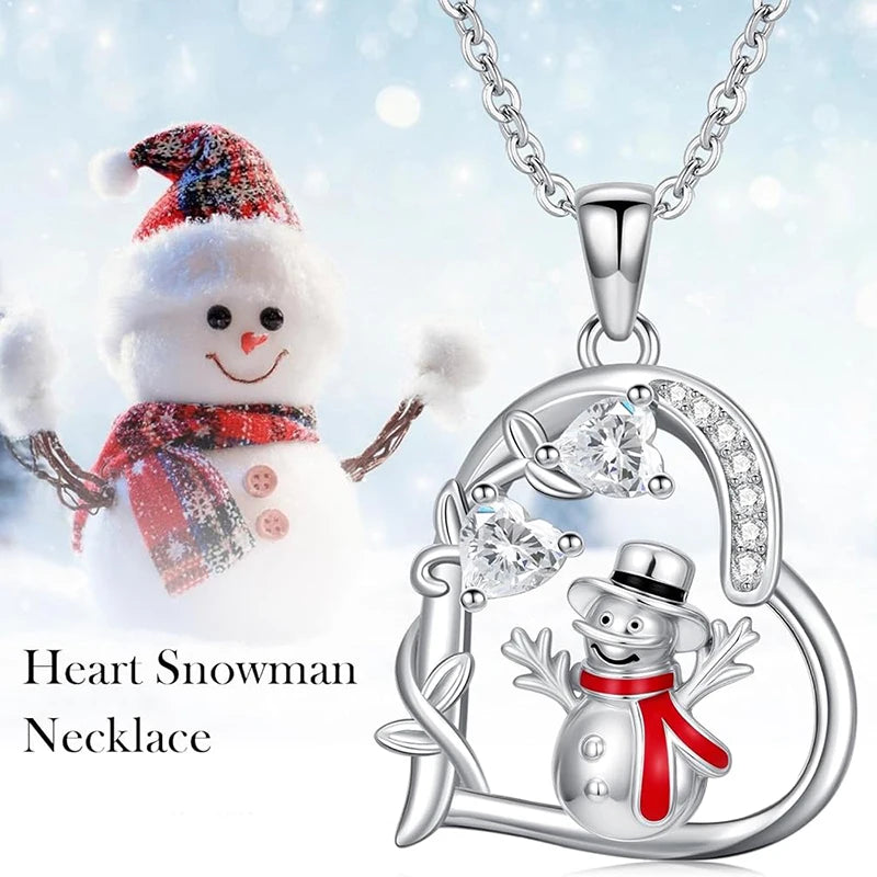 Huitan Designed Snowman Heart Pendant Necklace Red Enamel Winter Jewelry
