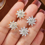 OXTAO Sparkling Sunflower Stud Earrings for Women 14K Gold Filled Moissanite&Zircon Flowers Earrings Wedding Party Jewelry Gift