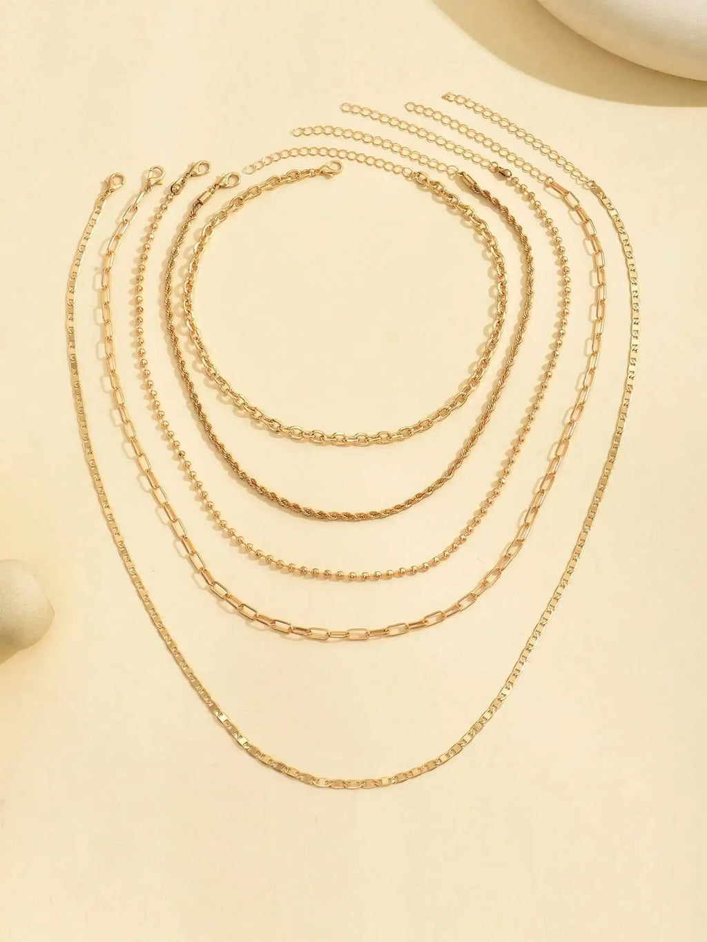 5pcs/Set Simple Braided Bead Chain Necklaces, Gold Tone, Layered Pendant Necklace Set For Women Daily And Party Wear mbzr