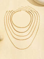 5pcs/Set Simple Braided Bead Chain Necklaces, Gold Tone, Layered Pendant Necklace Set For Women Daily And Party Wear mbzr