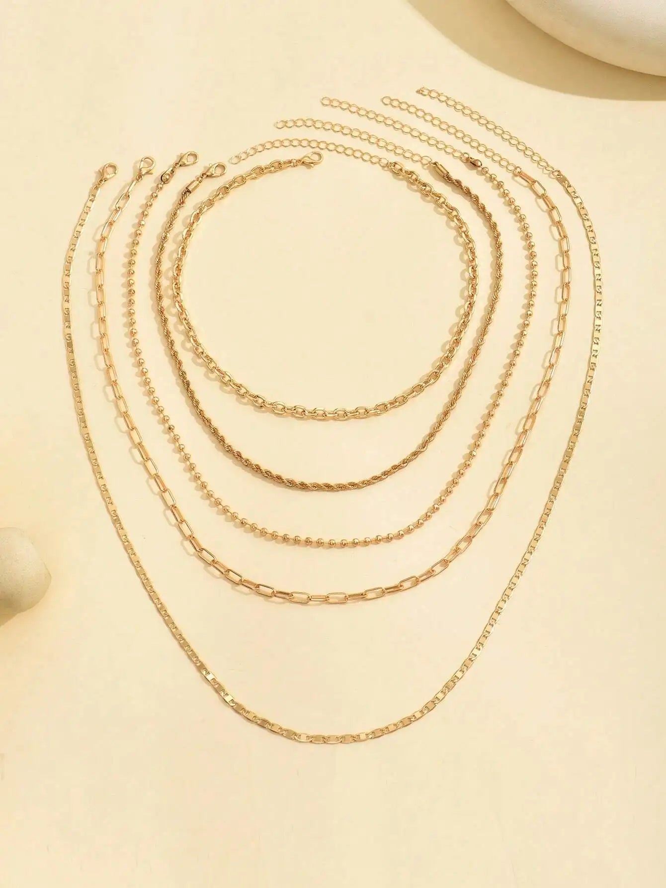 5pcs/Set Simple Braided Bead Chain Necklaces, Gold Tone, Layered Pendant Necklace Set For Women Daily And Party Wear mbzr