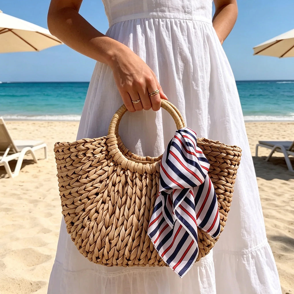 Straw Woven Handbags Beach Bag Handmade Woven Bucket Bag Shopping Tote Bag mbzr