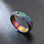 Anti Stress Stainless Steel Spinning Rotating Finger Rings For Women Men Rotatable Design Moon-Star Frosted Ring Fashion Jewelry