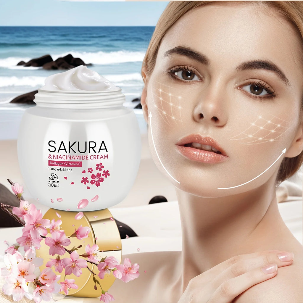 Sakura Face Cream | Infused With Collagen And Niacinamide To Deeply Nourish Dry Skin. Apply To Face And Neck For Complete Care. mbzr