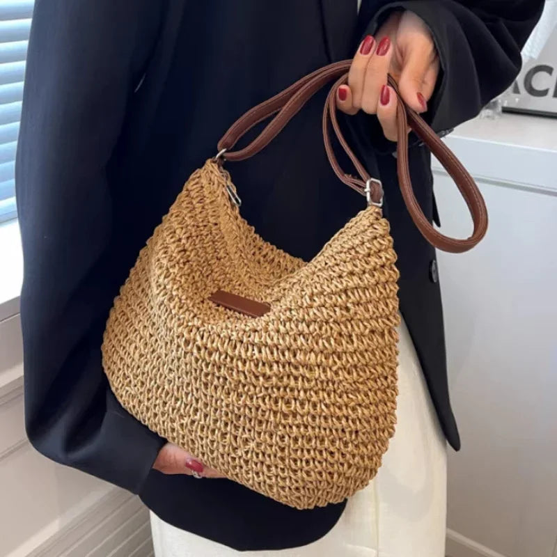 Elegant Light Paper Rope Bag - Bohemian Handmade Style, Hot-Selling Beach/Casual Bag (Crossbody & Shoulder Tote) mbzr