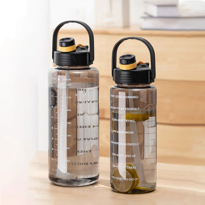 LUSQI 1.5L/2L/3L Sports Water Bottle Large Capacity Plastic Cup Leak-proof With Straw And Time Marker For Home Outdoor Sports mbzr