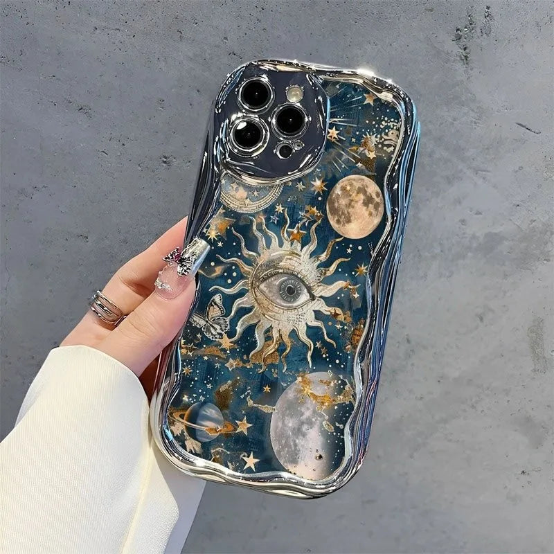 Sky Sun and Moon themed case, designed with stunning cosmic art, compatible with iPhone 16 15 14 13 12 and 11 Pro models