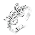 Retro-Style 925 Sterling Silver Open Ring – Hollow Skull & Butterfly, Punk Jewelry Accessory for Women mbzr