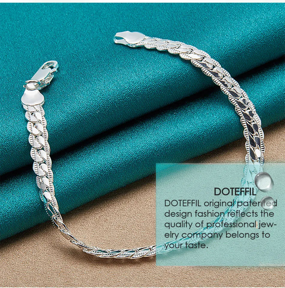 S925 Sterling Silver 6mm Flat Side Chain Bracelet 18-20cm Adjustable Lobster Clasp Anti-allergy Never Fade Minimalist Luxury Wedding Engagement Fine Jewelry Gift For Men Women