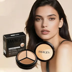 IMAGES Tri-Color Concealer with Brush - Moisturizing Paste for All Skin Types, Flawless Concealer for Blemishes, Dark Circles & mbzr