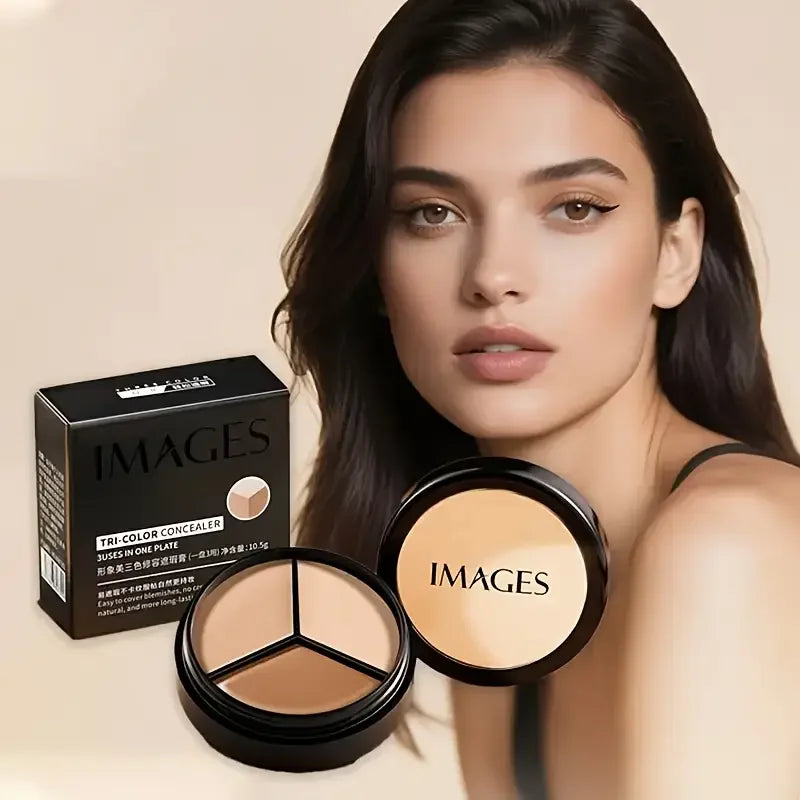 IMAGES Tri-Color Concealer with Brush - Moisturizing Paste for All Skin Types, Flawless Concealer for Blemishes, Dark Circles & mbzr