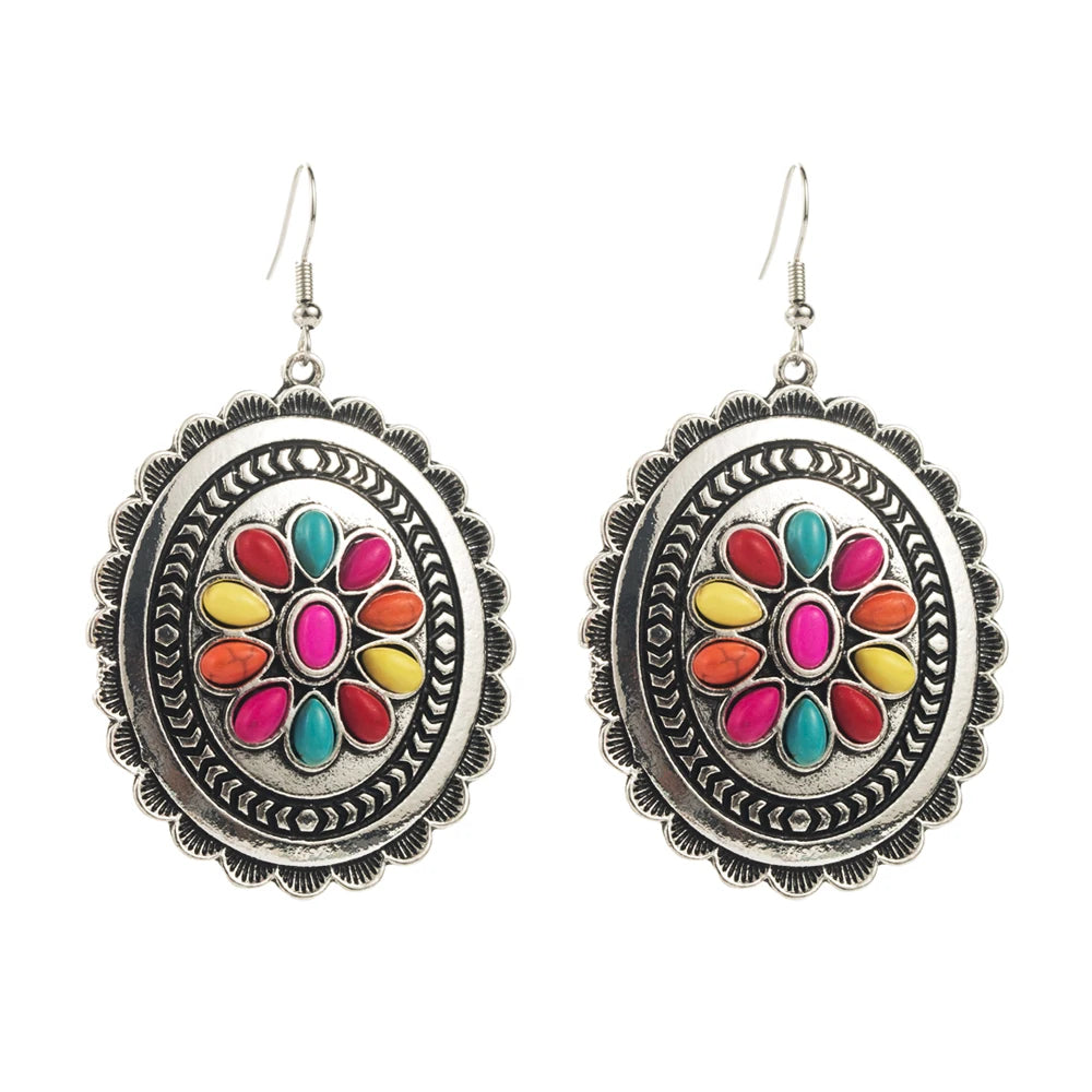 European and American Exaggerated Turquoise Earrings, Retro and Fashionable New Geometric Multi-layer Long Earrings Wholesale mbzr