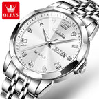 OLEVS 9931 Brand Original Authentic Watches for Man Luxury Gift Box Steel Belt Double Calendar Quartz Female and Male Expression Couple Models