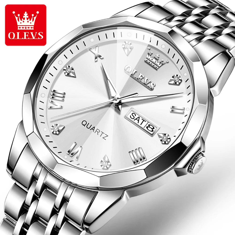 OLEVS 9931 Brand Original Authentic Watches for Man Luxury Gift Box Steel Belt Double Calendar Quartz Female and Male Expression Couple Models