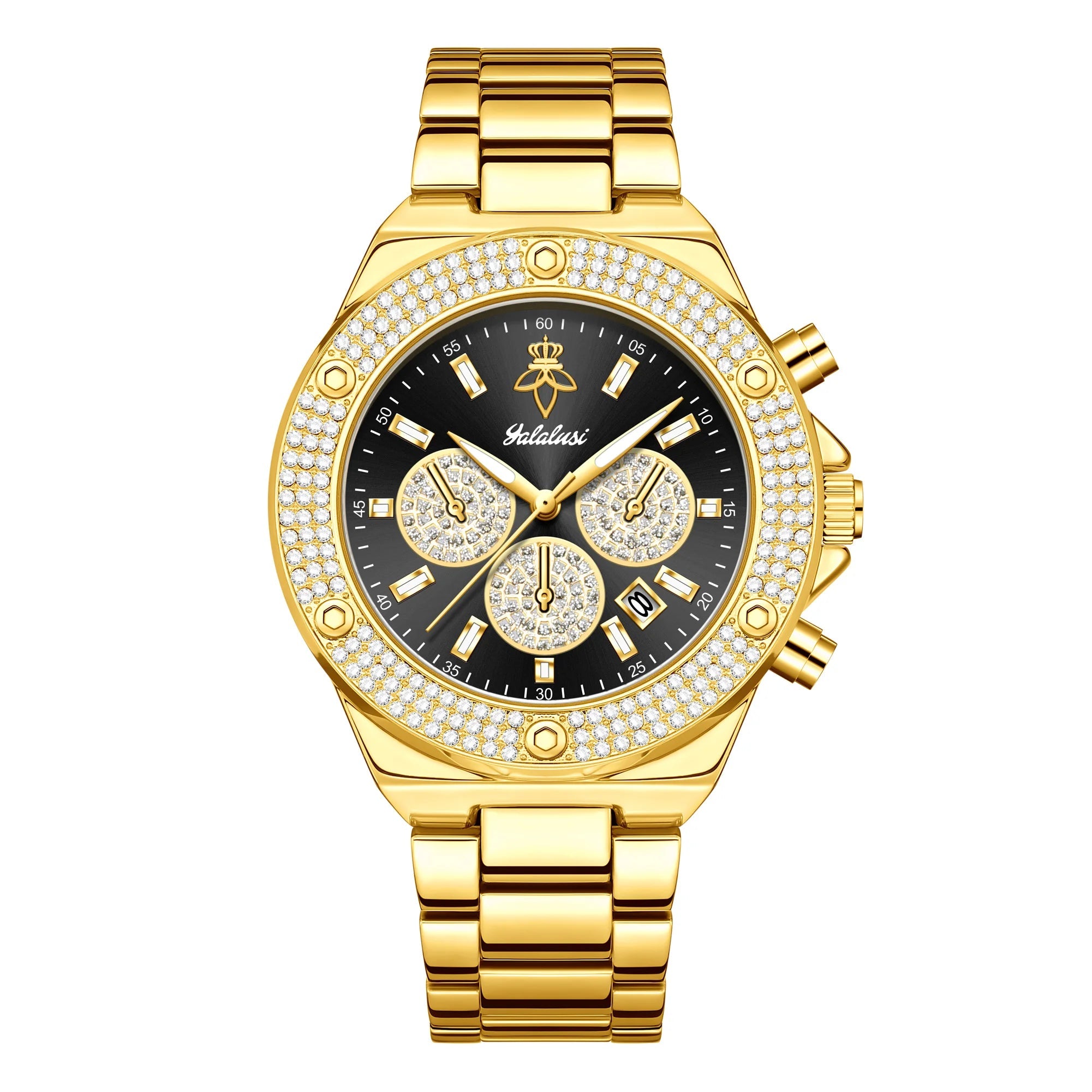 YaLaLuSi Luxury Quartz Watch Temperament Gold Rhinestone Dial Design with Watch Remover mbzr